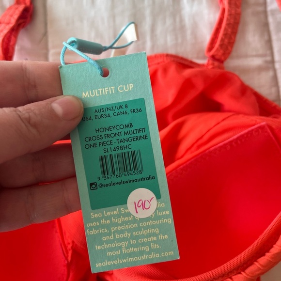 NWT Sea Level Honeycomb Cross Front Multi Fit One Piece 4-6 Tangerine - Picture 6 of 16
